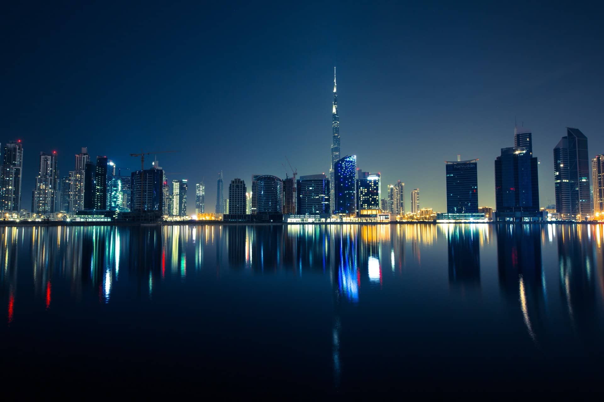 Dubai skyline at dusk with the Burj Khalifa